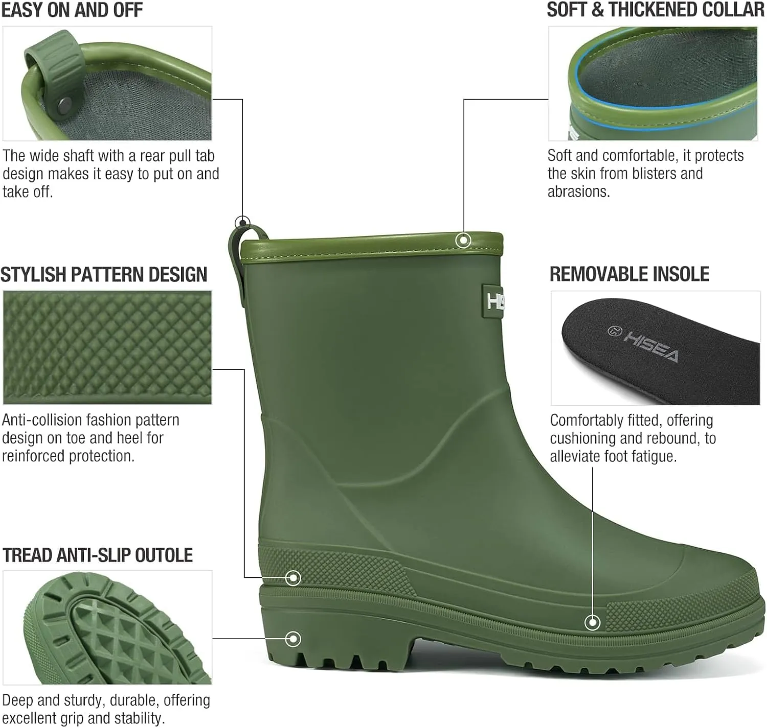 HISEA Women's Rubber Rain Boots Waterproof Short Chelsea Boots for Garden Outdoor
