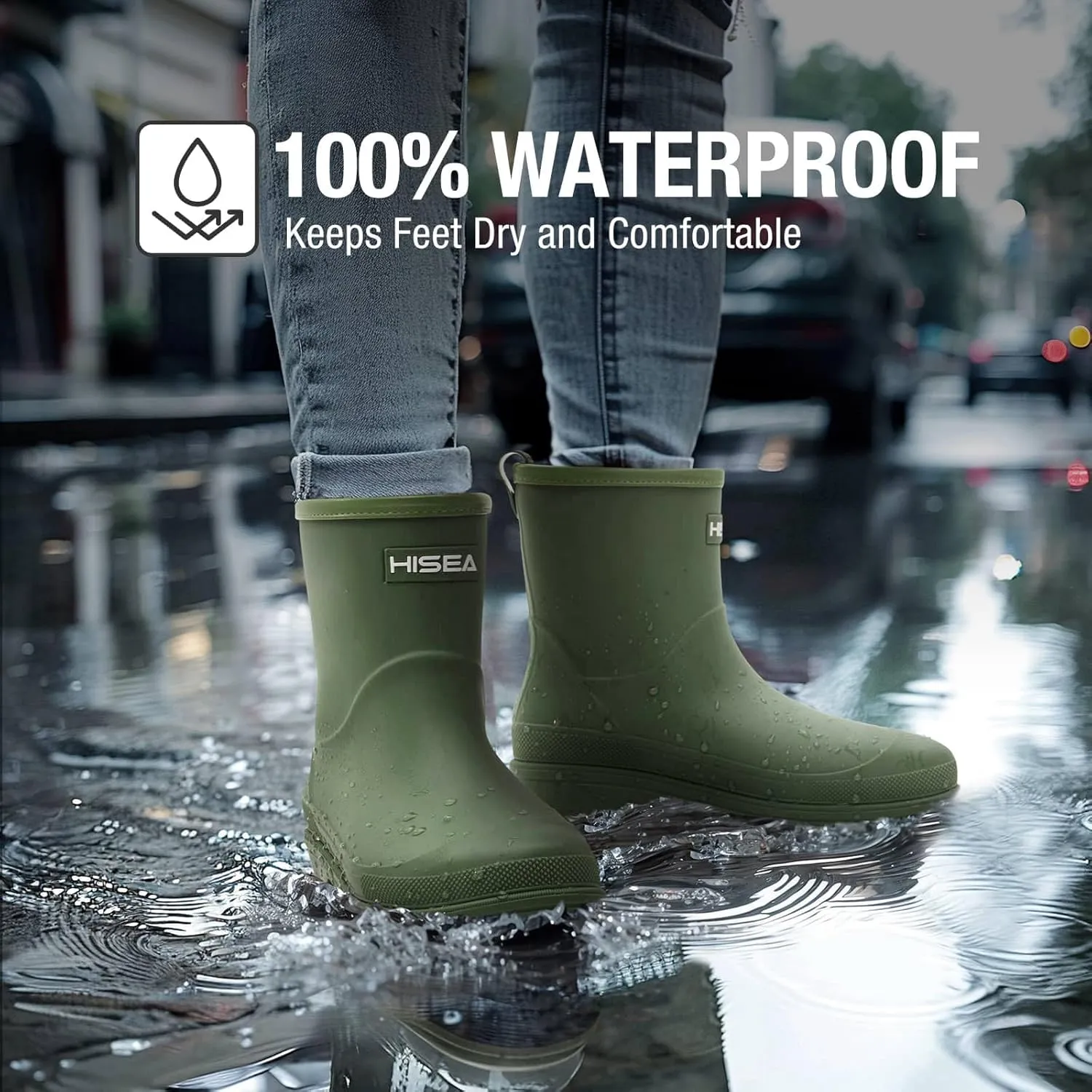 HISEA Women's Rubber Rain Boots Waterproof Short Chelsea Boots for Garden Outdoor