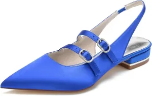 HNVAVQ Women's Flat Shoes Pointed Toe Strappy Slingback Ballet Flats Wedding Office Work Bridal Formal Dress Shoes for Women Comfortable Cute Ladies Satin Flats Low Heels Pumps