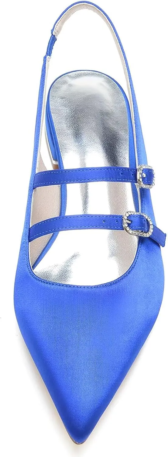 HNVAVQ Women's Flat Shoes Pointed Toe Strappy Slingback Ballet Flats Wedding Office Work Bridal Formal Dress Shoes for Women Comfortable Cute Ladies Satin Flats Low Heels Pumps