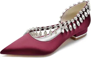 HNVAVQ Women's Satin Wedding Shoes for Bride Flats Pointed Toe Comfortable Bridal Shoes Formal Prom Party Dress Pumps Sandals with Rhinestone