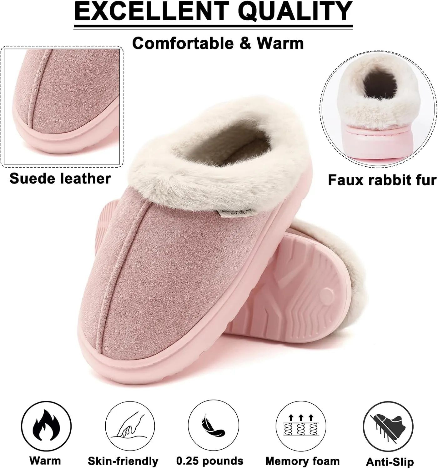 House Slippers For Woman Men, Womens slippers Platform EVA lightweight sole Warm Faux Fur Lined Suede Short Ankle Boots Memory Foam Fuzzy Slippers for Women Anti-Slip Boot Indoor Outdoor