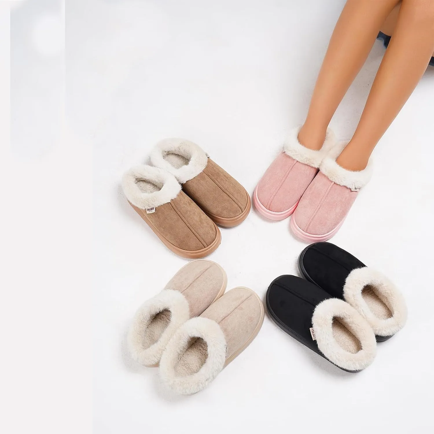 House Slippers For Woman Men, Womens slippers Platform EVA lightweight sole Warm Faux Fur Lined Suede Short Ankle Boots Memory Foam Fuzzy Slippers for Women Anti-Slip Boot Indoor Outdoor