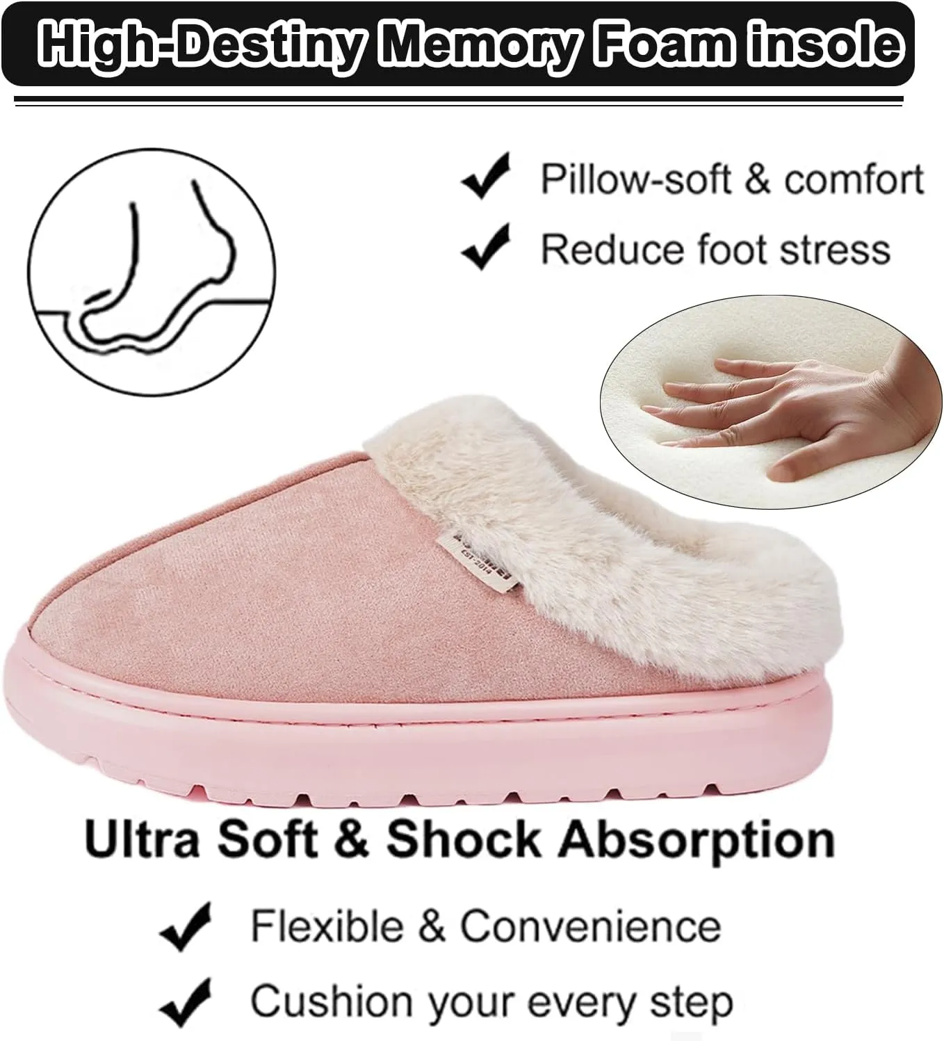 House Slippers For Woman Men, Womens slippers Platform EVA lightweight sole Warm Faux Fur Lined Suede Short Ankle Boots Memory Foam Fuzzy Slippers for Women Anti-Slip Boot Indoor Outdoor
