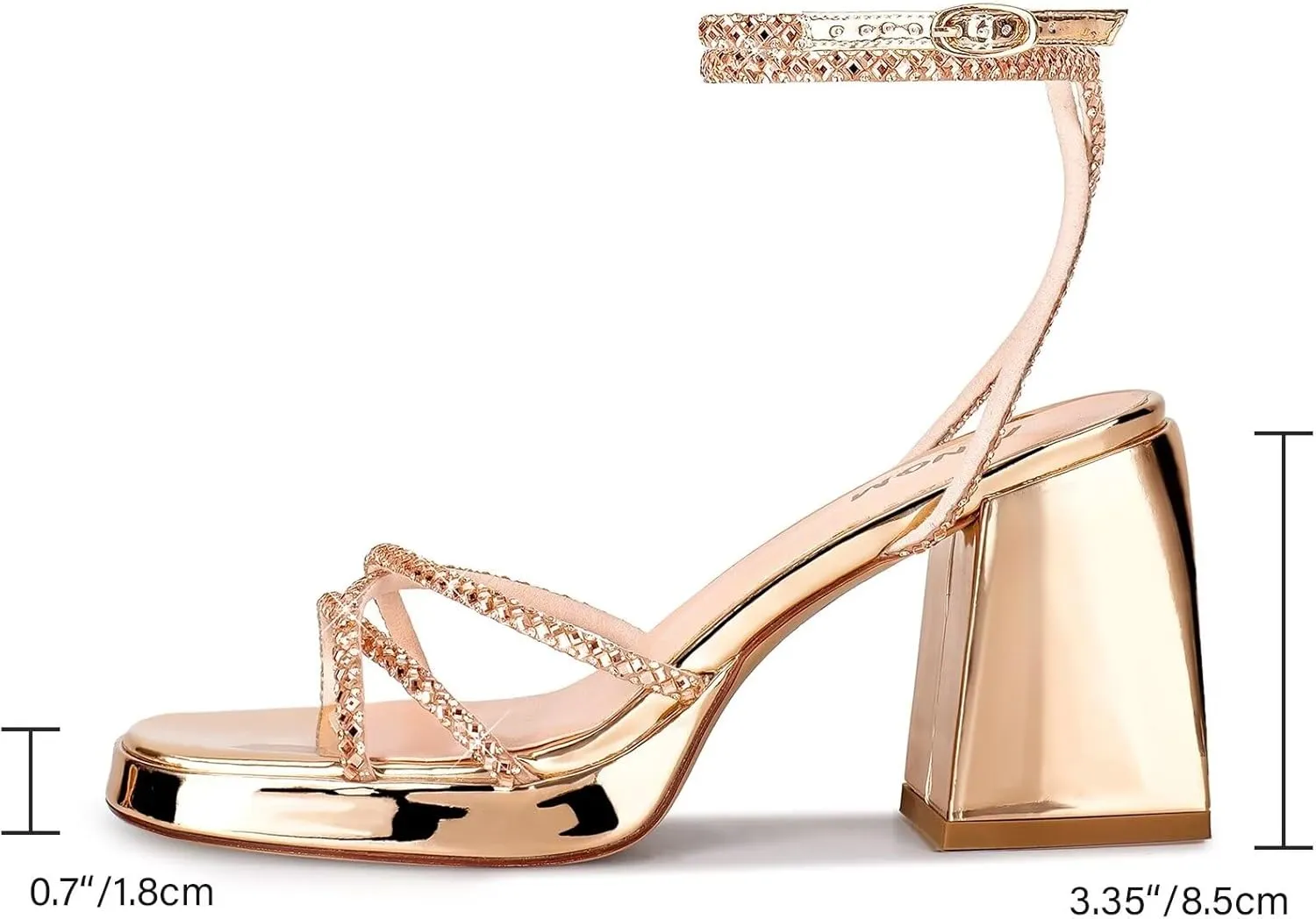 ISNOM Platform Heels for Women Comfortable Strappy Heels Short Block Chunky Sandals Ankle Strap Simple Summer Heeled Sandals Square Open Toe for Wedding Work Party Dressy Prom