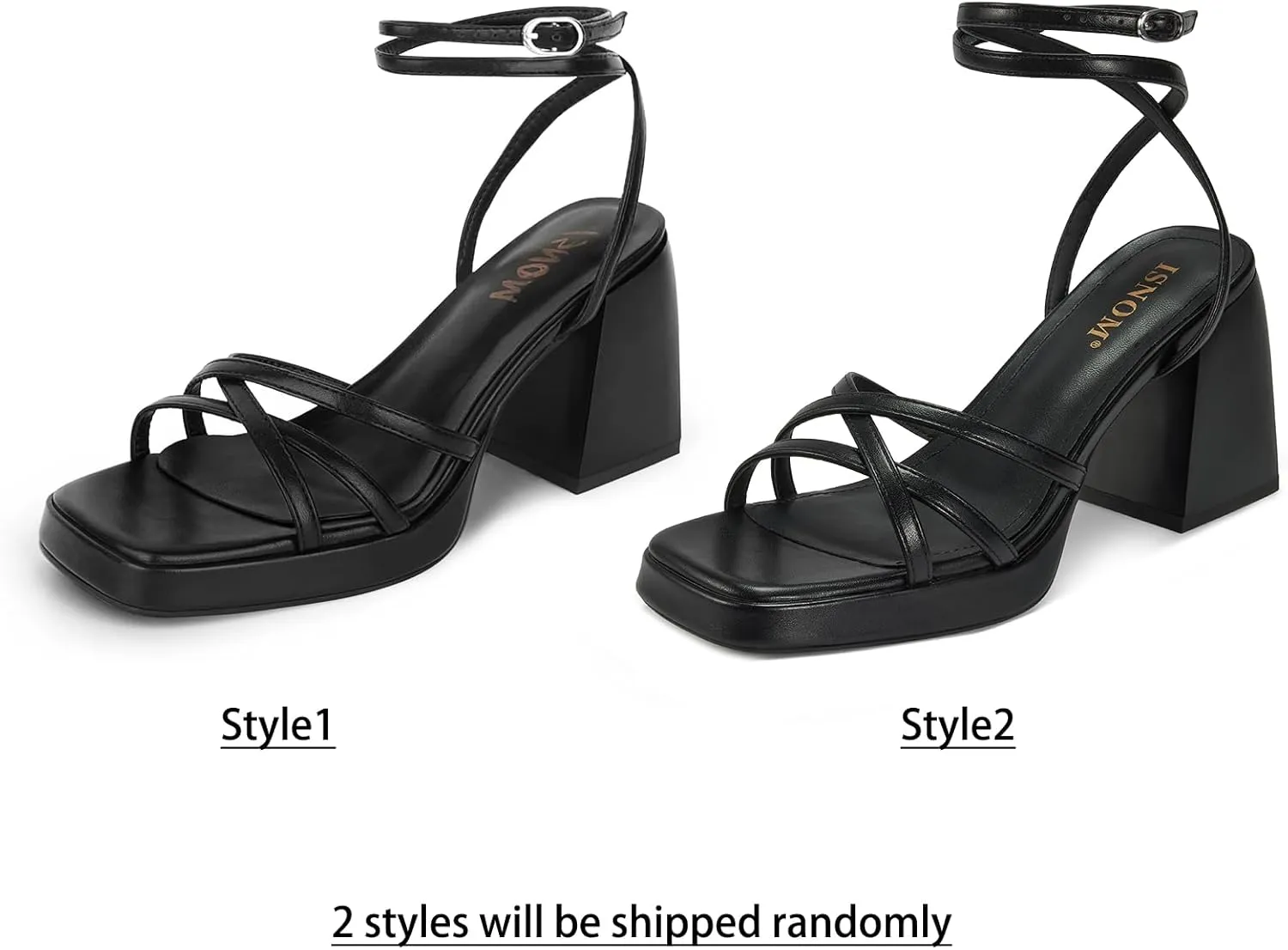 ISNOM Platform Heels for Women Comfortable Strappy Heels Short Block Chunky Sandals Ankle Strap Simple Summer Heeled Sandals Square Open Toe for Wedding Work Party Dressy Prom
