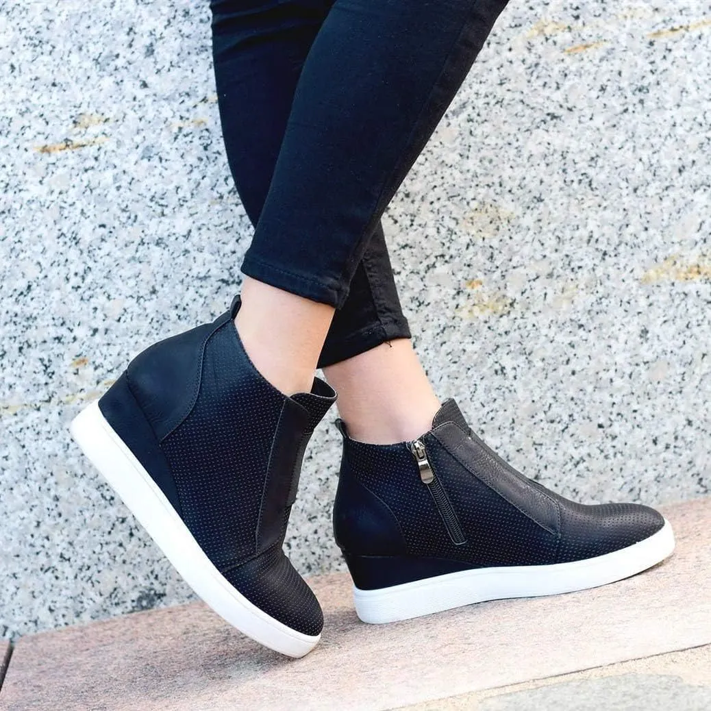 JITUUE Fashion Wedge Sneakers for Women High Top Slip on Platform Shoes Hidden Heel Casual Zipper Ankle Boots