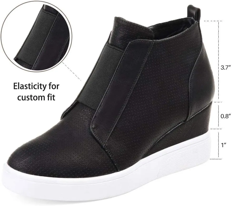 JITUUE Fashion Wedge Sneakers for Women High Top Slip on Platform Shoes Hidden Heel Casual Zipper Ankle Boots