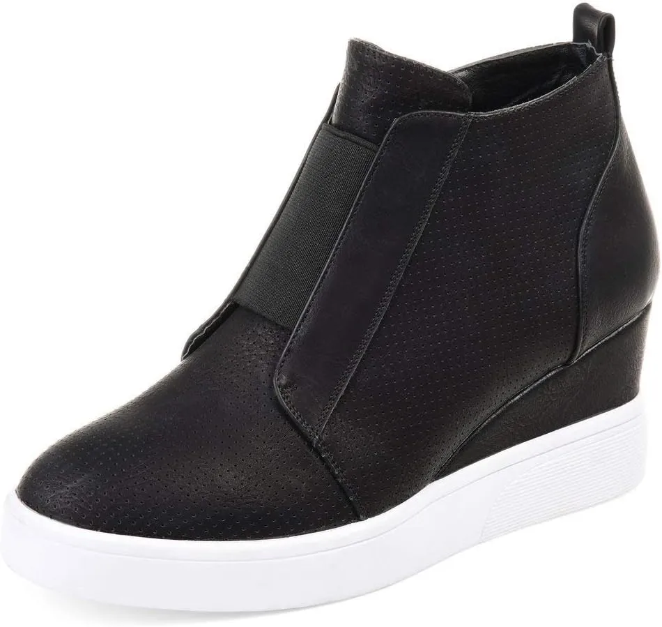 JITUUE Fashion Wedge Sneakers for Women High Top Slip on Platform Shoes Hidden Heel Casual Zipper Ankle Boots