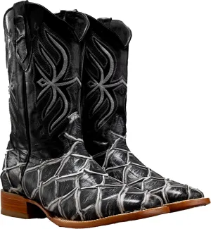 Joe Boots 708 Exotic Pirarucu Leather Print Men's Embroidered Square Toe Cowboy/Rodeo Boots Leather outsole