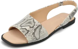 Journee Collection Women's Brinsley Slingback Flat Sandals, Snake, 9.5 Wide
