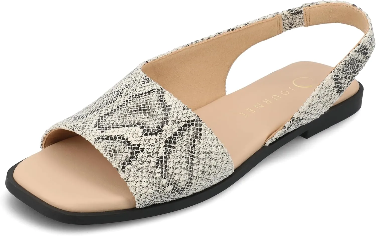 Journee Collection Women's Brinsley Slingback Flat Sandals, Snake, 9.5 Wide