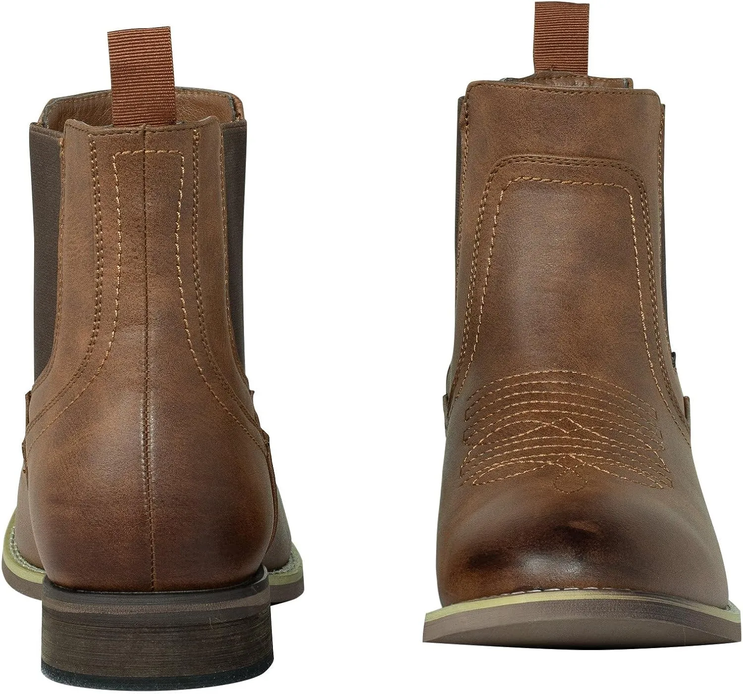 J's.o.l.e Chelsea Cowboy Boots for Men Western Round Toe Leather Dress Casual Work Ankle Boots Brown