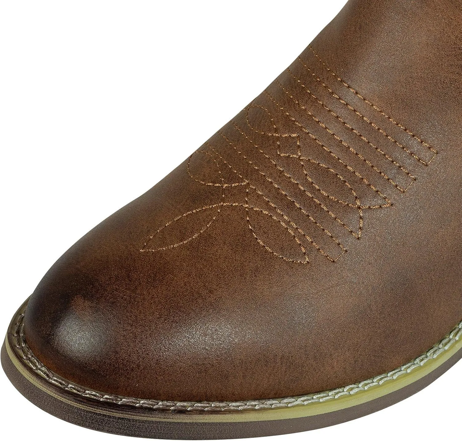 J's.o.l.e Chelsea Cowboy Boots for Men Western Round Toe Leather Dress Casual Work Ankle Boots Brown