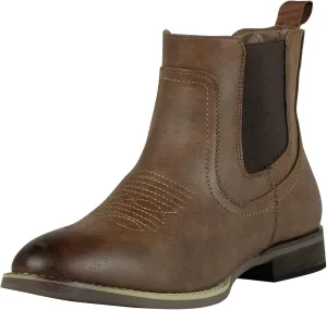 J's.o.l.e Chelsea Cowboy Boots for Men Western Round Toe Leather Dress Casual Work Ankle Boots Brown