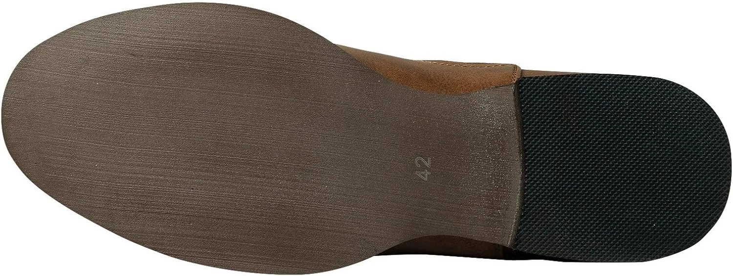 J's.o.l.e Chelsea Cowboy Boots for Men Western Round Toe Leather Dress Casual Work Ankle Boots Brown