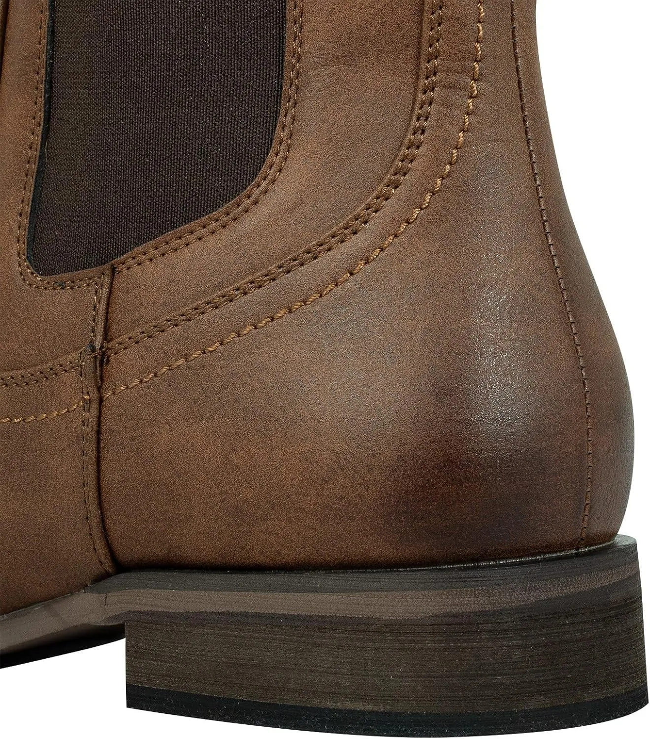 J's.o.l.e Chelsea Cowboy Boots for Men Western Round Toe Leather Dress Casual Work Ankle Boots Brown