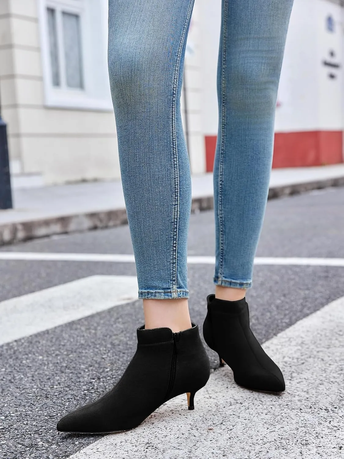 Juliet Holy Womens Pointed Toe Ankle Boots Kitten Heels Faux Suede Booties Side Zipper Dress Shoes