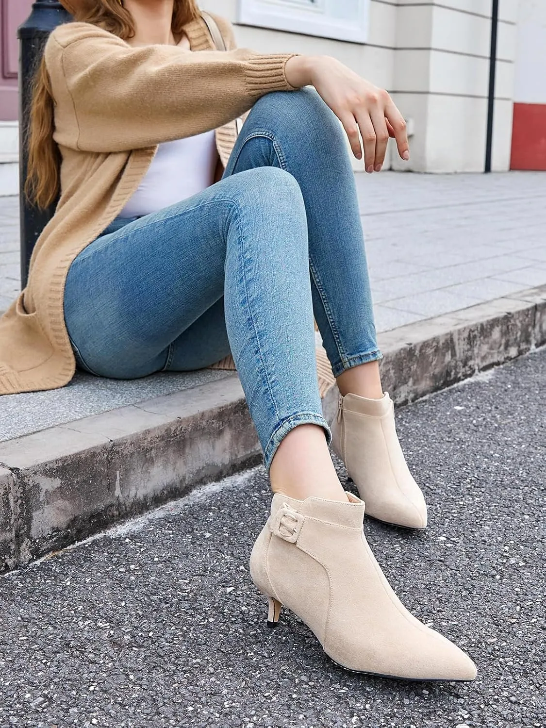 Juliet Holy Womens Pointed Toe Ankle Boots Kitten Heels Faux Suede Booties Side Zipper Dress Shoes