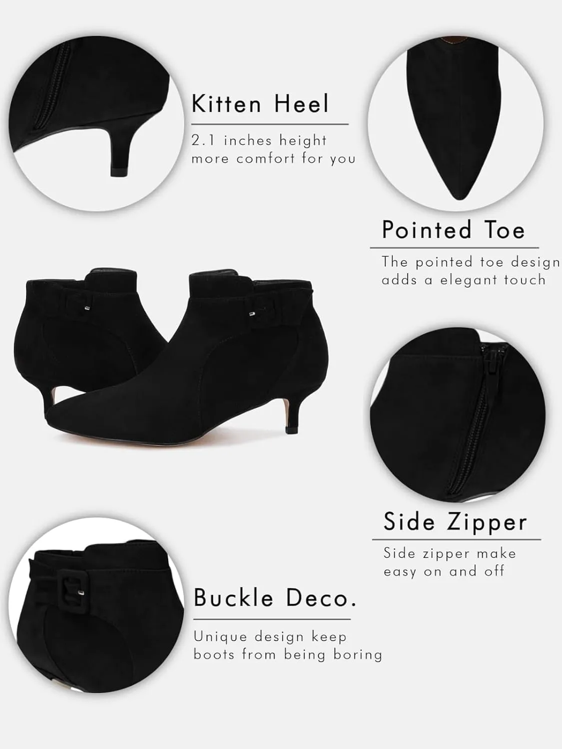 Juliet Holy Womens Pointed Toe Ankle Boots Kitten Heels Faux Suede Booties Side Zipper Dress Shoes