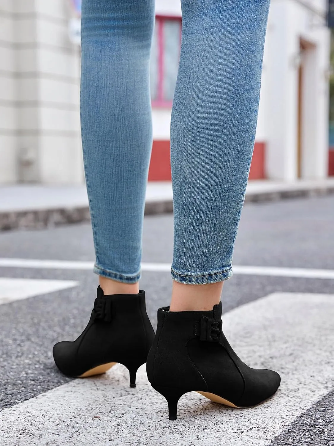 Juliet Holy Womens Pointed Toe Ankle Boots Kitten Heels Faux Suede Booties Side Zipper Dress Shoes