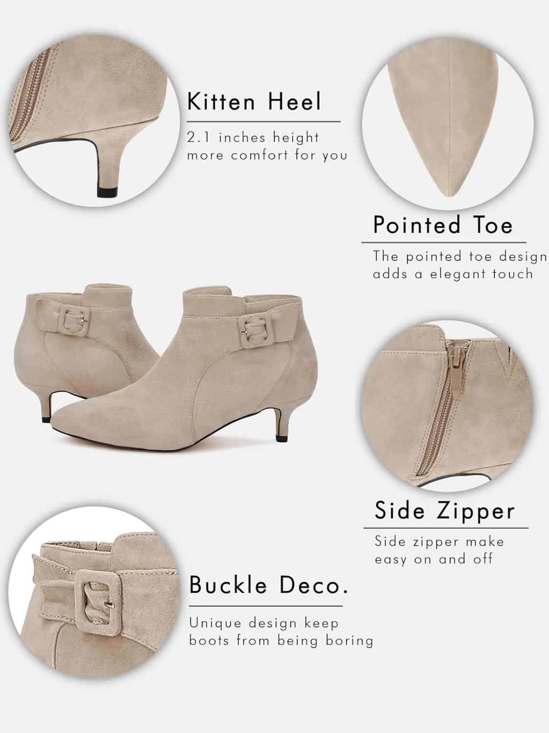 Juliet Holy Womens Pointed Toe Ankle Boots Kitten Heels Faux Suede Booties Side Zipper Dress Shoes