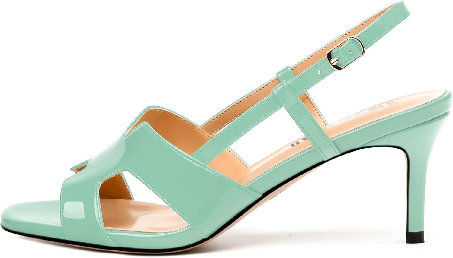 JUSTDANNI Women Slingback Strappy Dress Sandals Square Open Toe Patent Heeled Sandals Low kitten Heels for Women Comfortable Casual