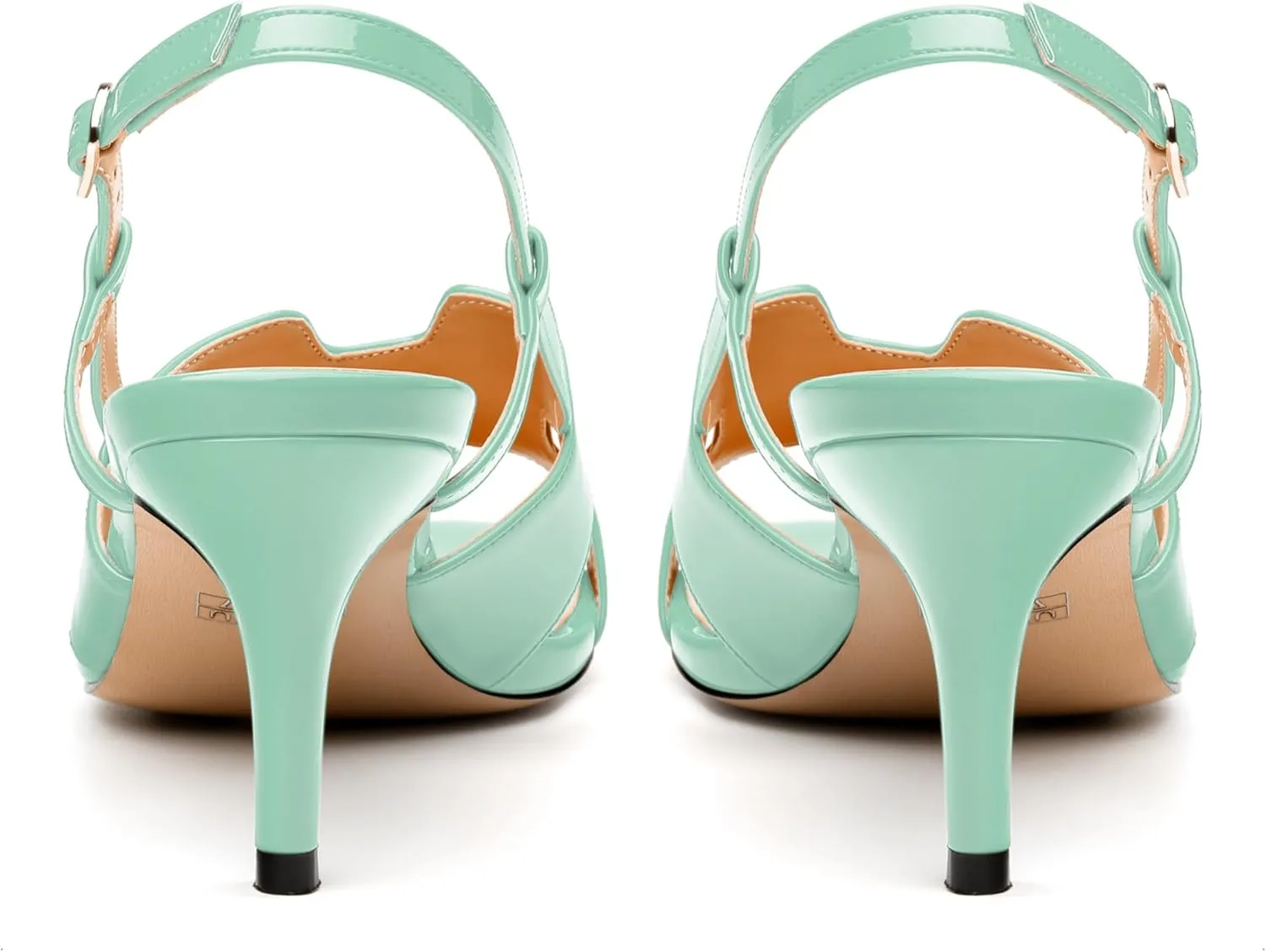 JUSTDANNI Women Slingback Strappy Dress Sandals Square Open Toe Patent Heeled Sandals Low kitten Heels for Women Comfortable Casual