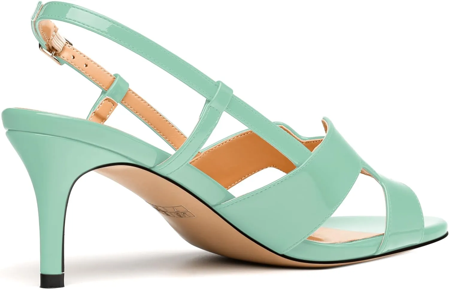 JUSTDANNI Women Slingback Strappy Dress Sandals Square Open Toe Patent Heeled Sandals Low kitten Heels for Women Comfortable Casual