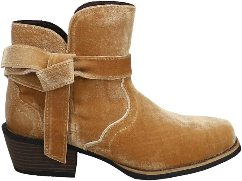 Justin Boots Womens Elana Velvet Square Toe Pull On Casual Boots Ankle Low Heel 1-2" - Brown - Size 10 B