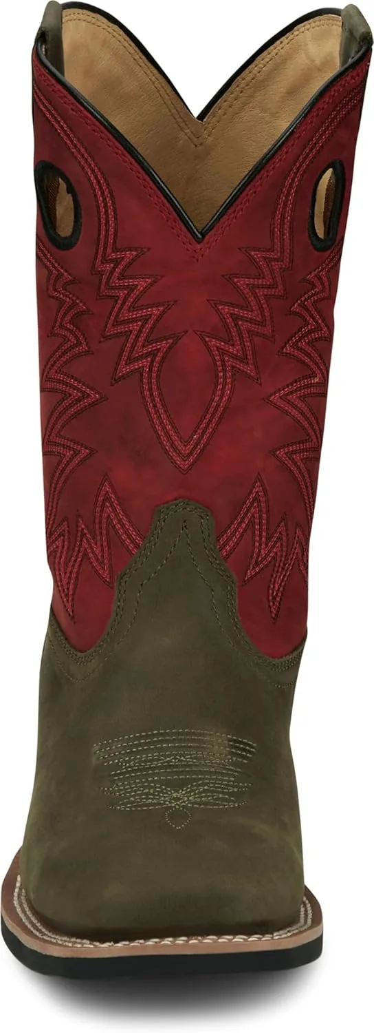 Justin Show Stopper 11” Western Boots for Men - Frontier Collection - Square Toe Leather Men’s Cowboy Boots with Comfort Footbed, Non Slip Outsole