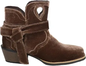 Justin Womens Elana Velvet Square Toe Pull On Casual Boots Ankle Low Heel 1-2" - Brown - Size 9.5 B
