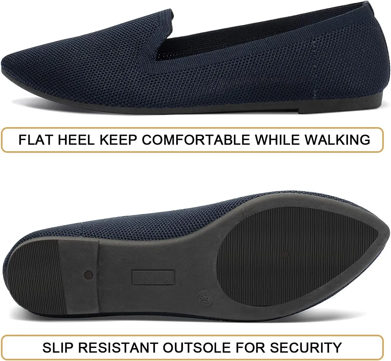 katliu Women's Flats Knit Comfort Pointed Toe Ballet Flats Shoes Casual Slip On Shoes