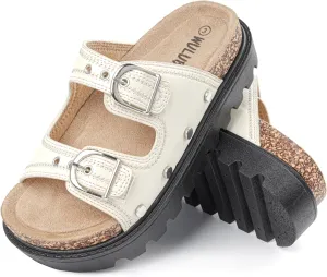 Kids Sandals Girls Boys Summer Slides Non-slip Cork Platform Sandals with Arch Support Adjustable Straps for Indoor & Outdoor