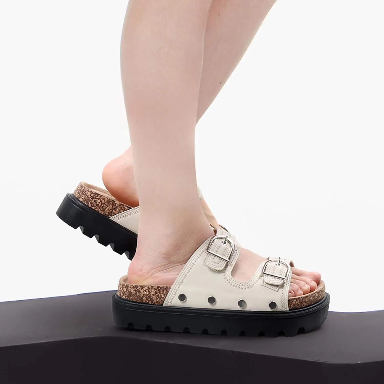 Kids Sandals Girls Boys Summer Slides Non-slip Cork Platform Sandals with Arch Support Adjustable Straps for Indoor & Outdoor