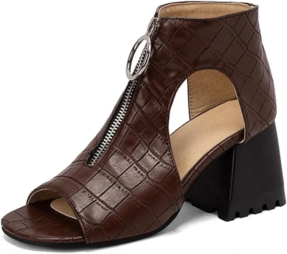 KIKIVIVI Womens Peep Toe Slingback Sandals Buckle Chunky Heel Pumps