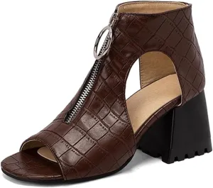 KIKIVIVI Womens Peep Toe Slingback Sandals Buckle Chunky Heel Pumps