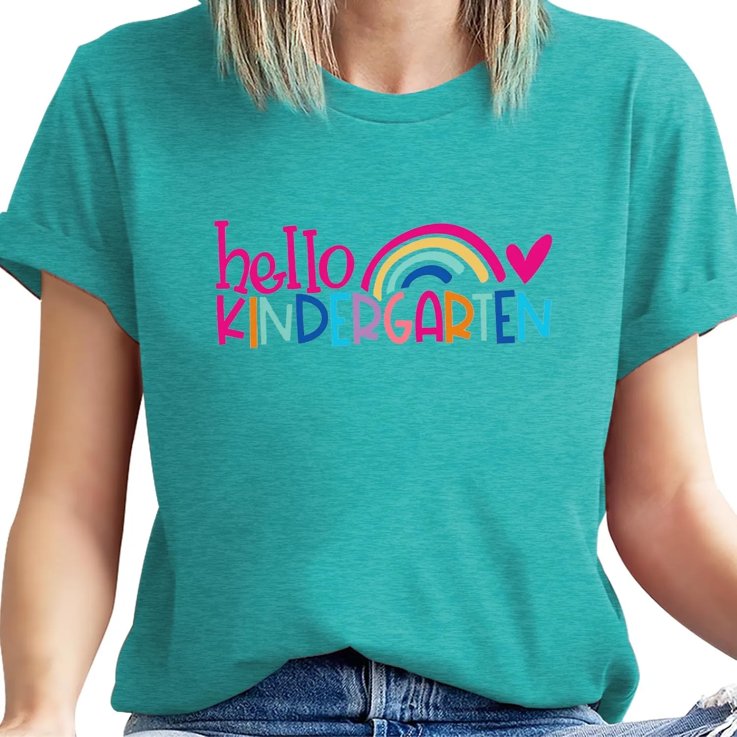 Kindergarten Teacher Shirts for Women Rainbow Kindergarten Teacher T-Shirt Hello Kindergarten Tee Tops