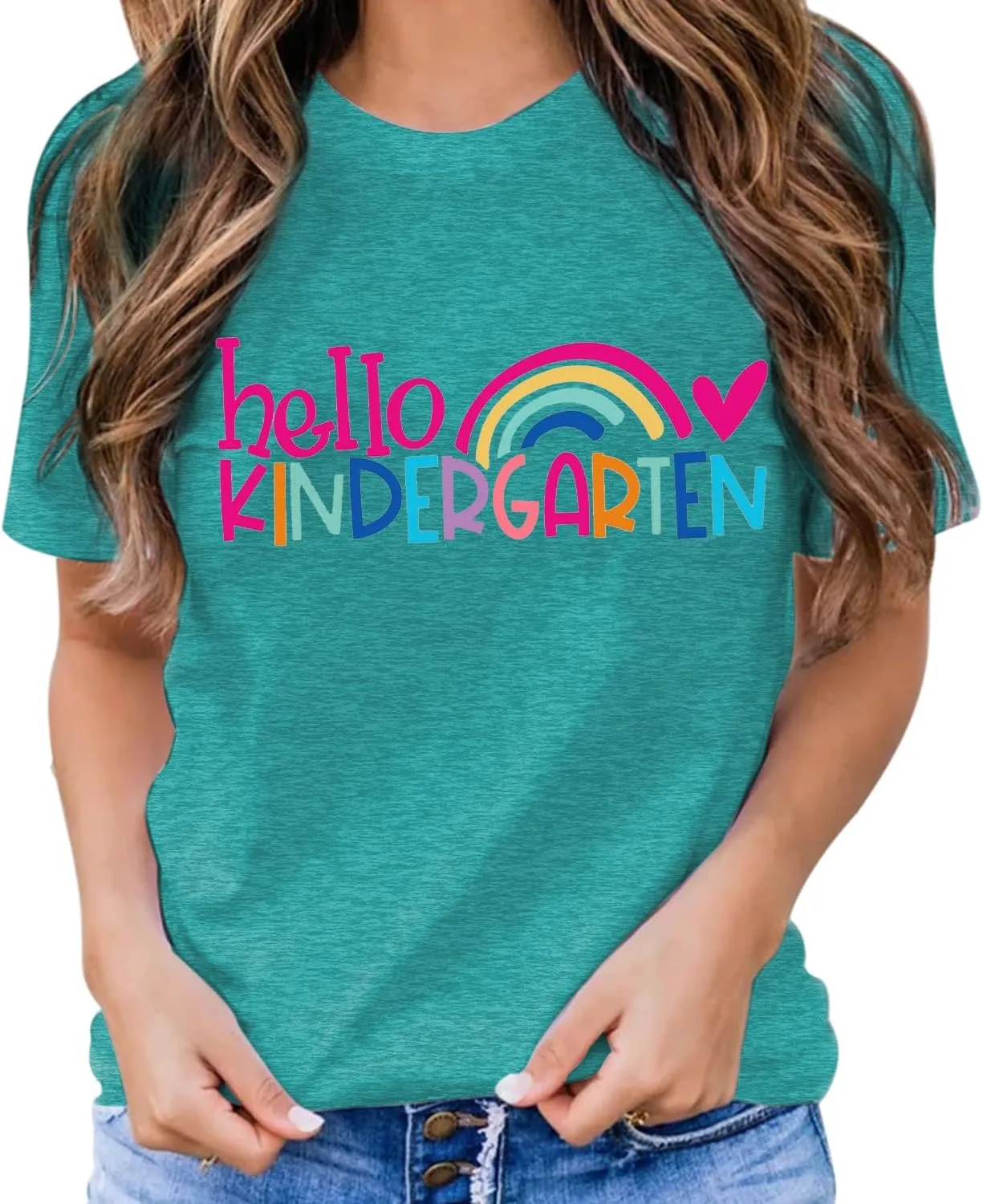 Kindergarten Teacher Shirts for Women Rainbow Kindergarten Teacher T-Shirt Hello Kindergarten Tee Tops