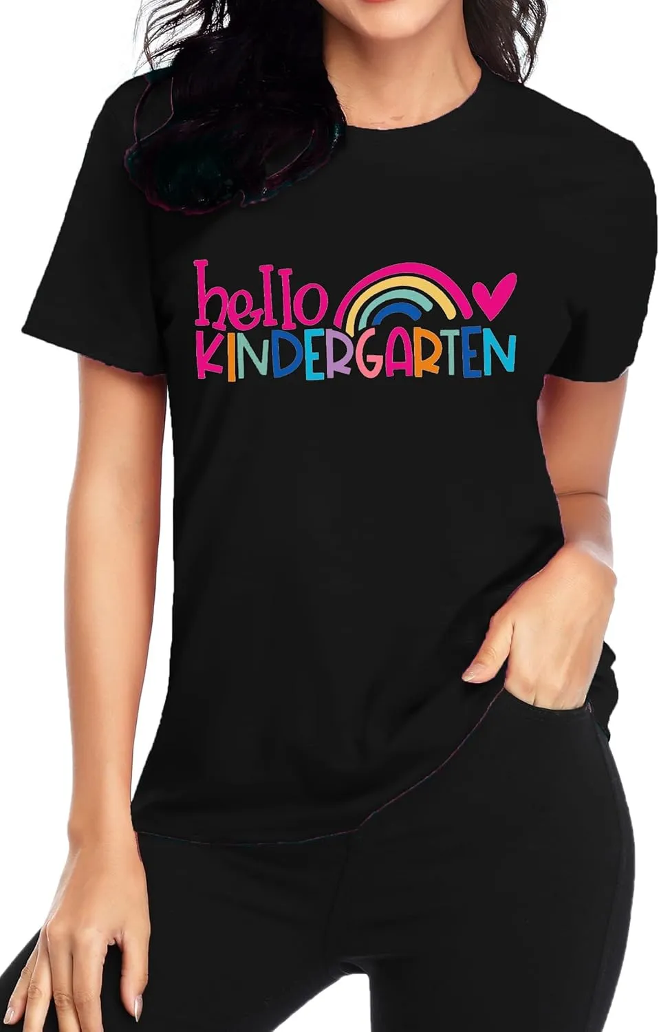 Kindergarten Teacher Shirts for Women Rainbow Kindergarten Teacher T-Shirt Hello Kindergarten Tee Tops