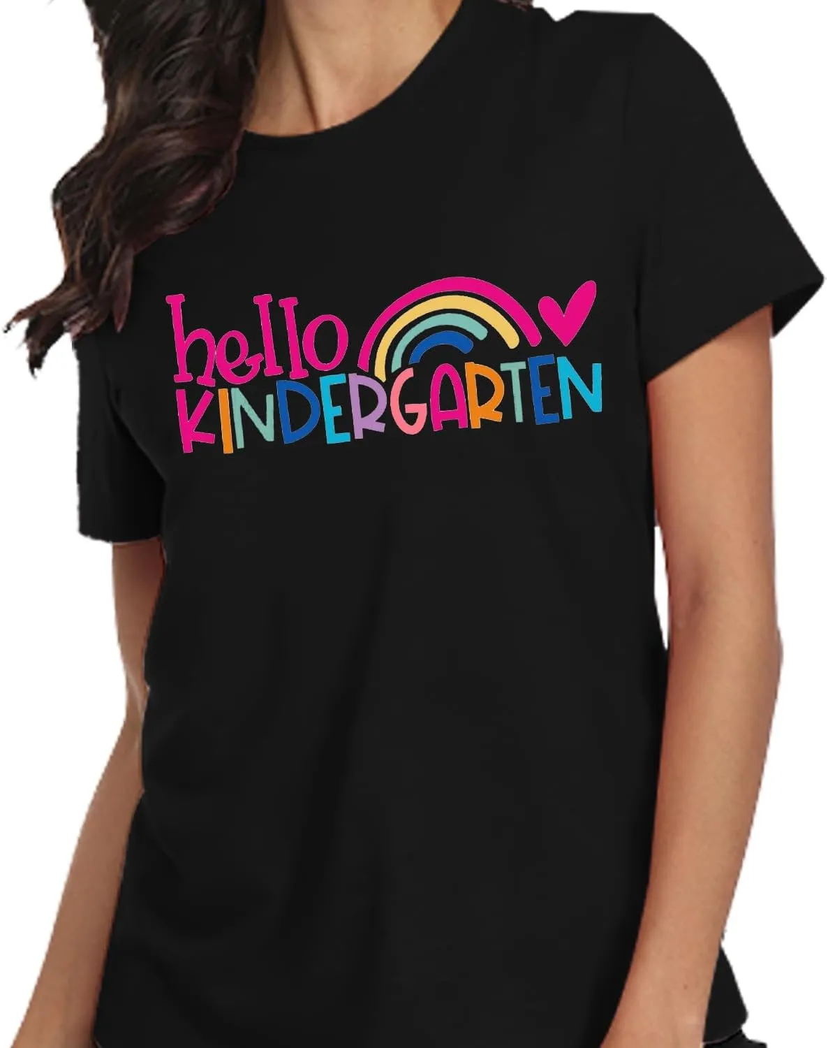 Kindergarten Teacher Shirts for Women Rainbow Kindergarten Teacher T-Shirt Hello Kindergarten Tee Tops