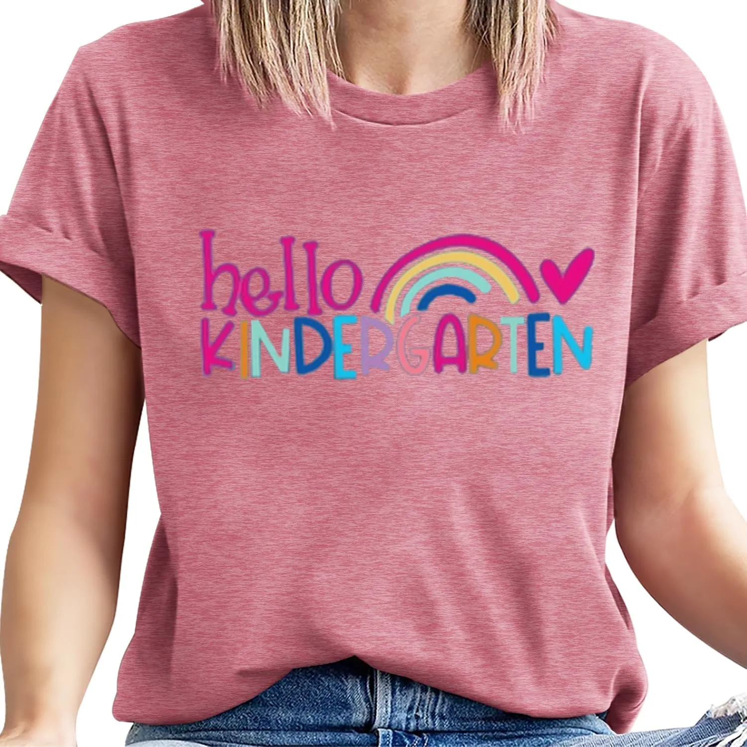 Kindergarten Teacher Shirts for Women Rainbow Kindergarten Teacher T-Shirt Hello Kindergarten Tee Tops