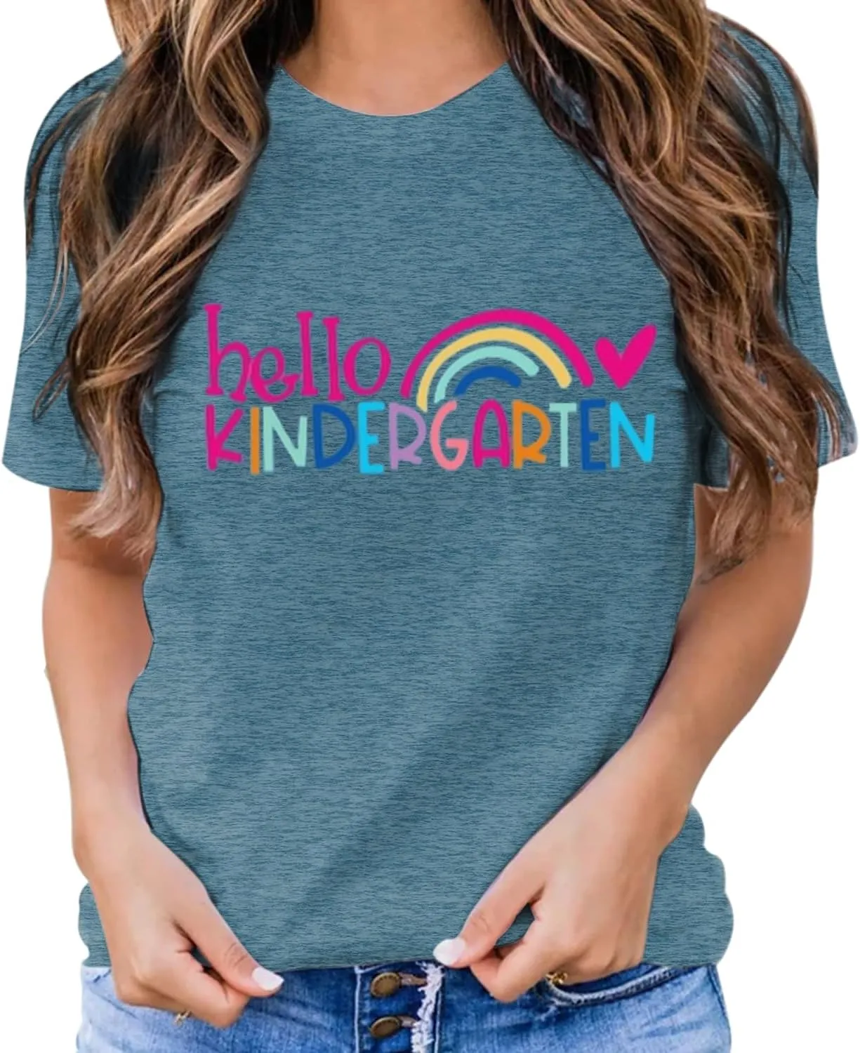 Kindergarten Teacher Shirts for Women Rainbow Kindergarten Teacher T-Shirt Hello Kindergarten Tee Tops
