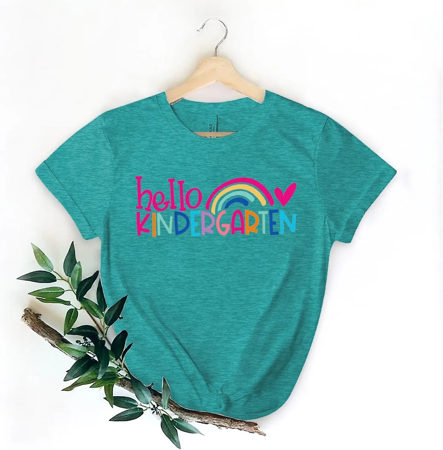 Kindergarten Teacher Shirts for Women Rainbow Kindergarten Teacher T-Shirt Hello Kindergarten Tee Tops