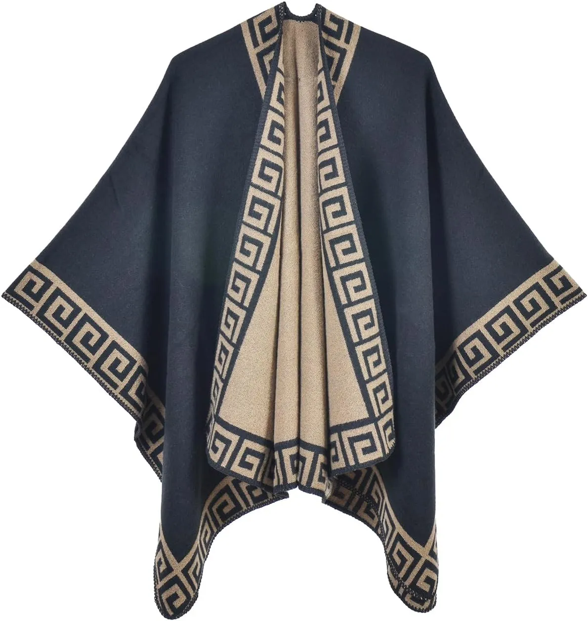 KirGiabo Women's Plaid Sweater Poncho Cape Coat Open Front Blanket Shawls and Wraps