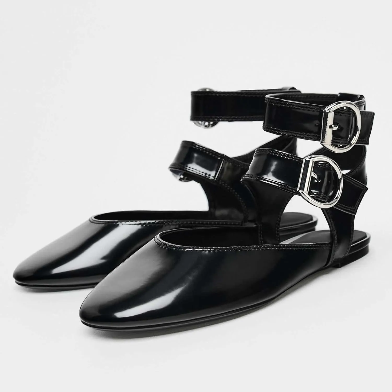 Kluolandi Double Buckle Ballet Flats Shoes for Women Ankle Strap Flat Slingback Ballerina Shoes