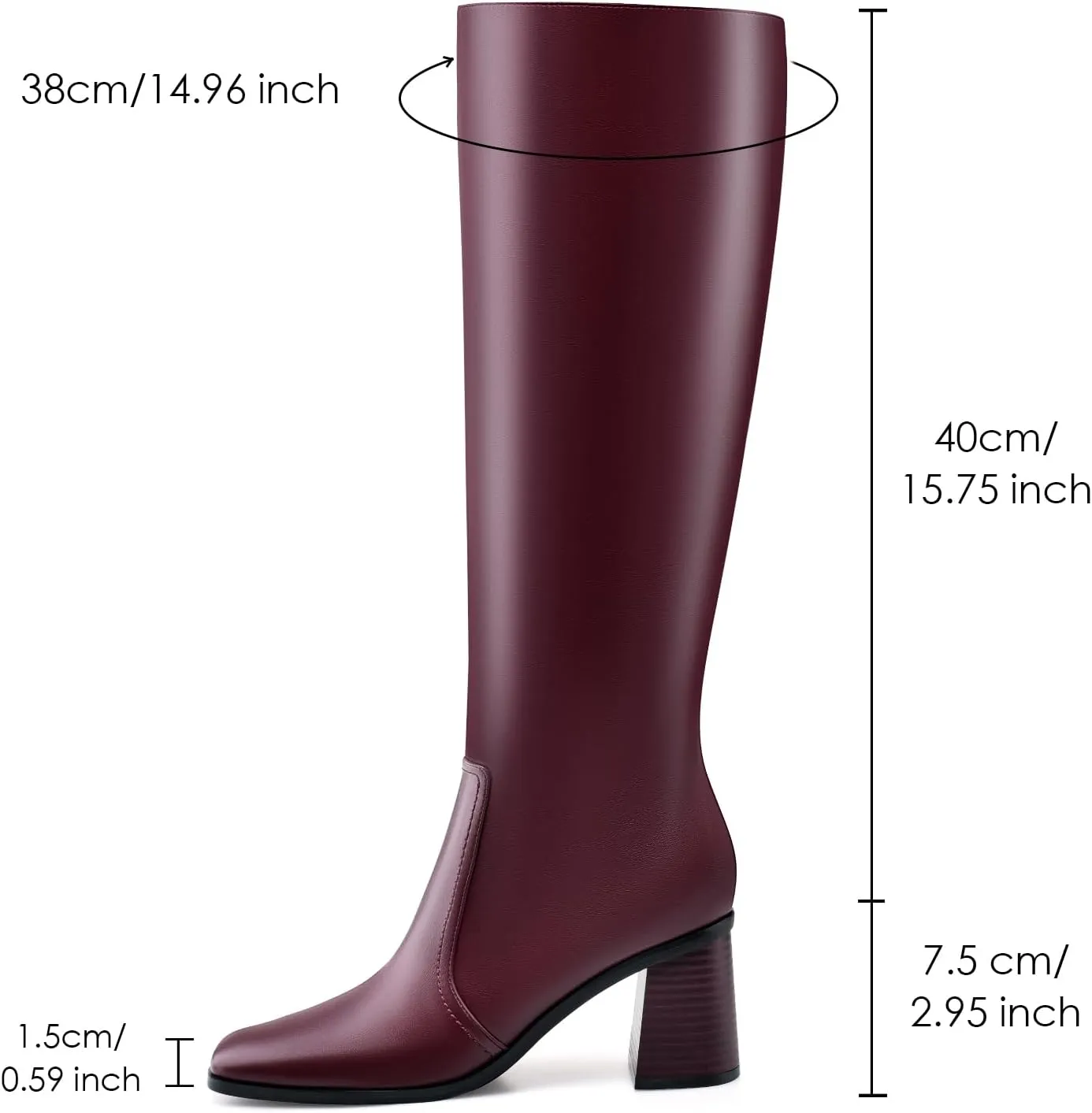 Knee High Boots for Women Chunky Heel Square Toe Tall Boots Wide Calf Fashion Long Boot with Side Zipper