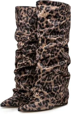 Knee High Boots Women Pointed Toe Tall Stiletto Heel Long Dress Knee-High Wedge Slouch with Gradient Crocodile Textur Comfortable Vacation Holiday Party Dating