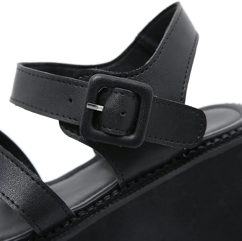 KOKOMOMO Womens Goth Buckle Platform Sandals High Chunky Heels Gladiator Roman Strappy Sandals