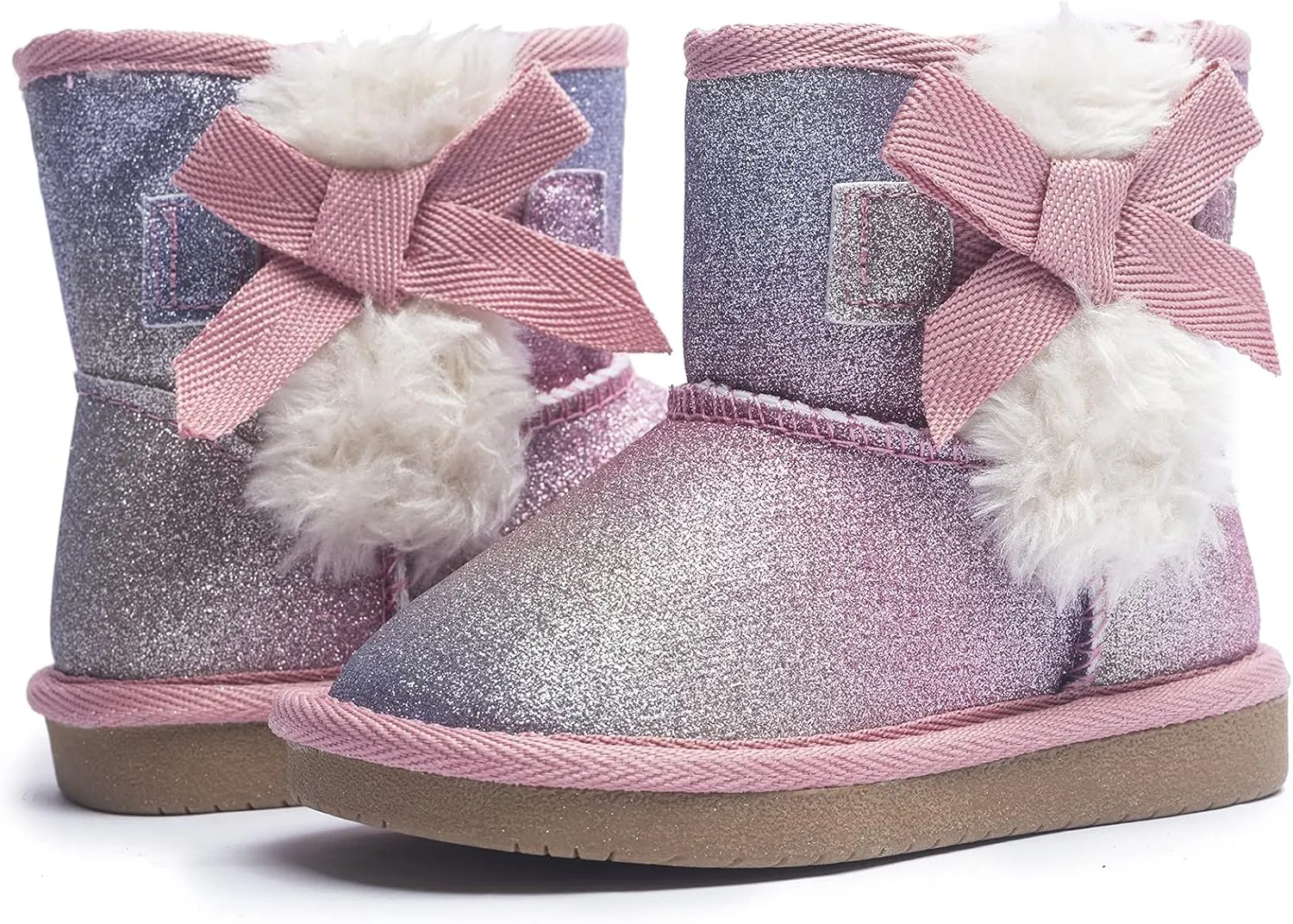 KRABOR Toddlers/Little Girls Boots,Glitter Warm Winter Snow Shoes with Cotton Lining and Cute Bow